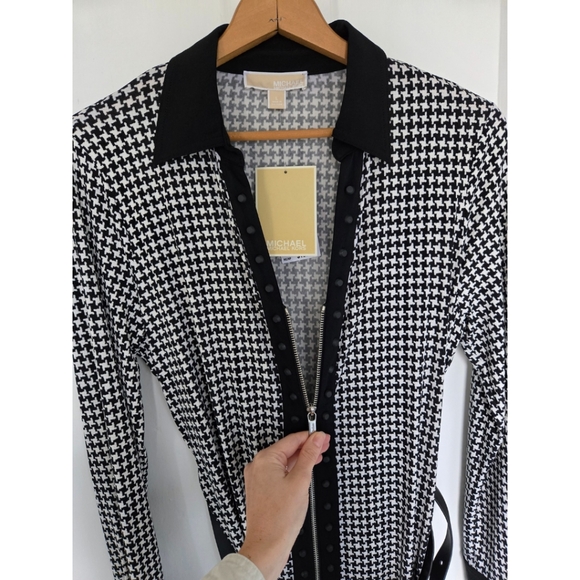 NWT Michael Kors Houndstooth Collar Belted Dress Office Corpcore Stretch Size‎ L - Picture 5 of 10